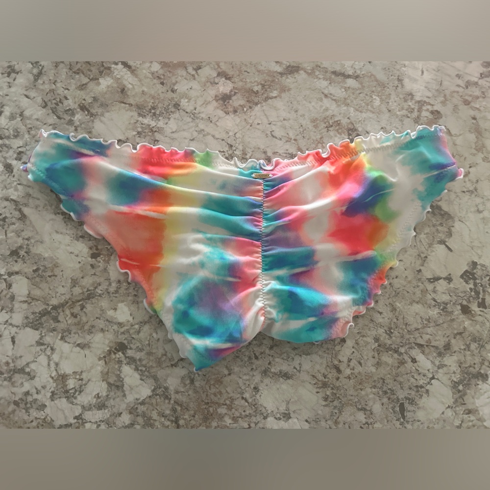 VS PINK Rainbow Watercolor Ruched Back Bikini Bottom Large